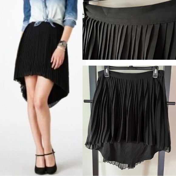 American Eagle Black Pleated High Low Chiffon Skirt Size 10 - Picture 1 of 12
